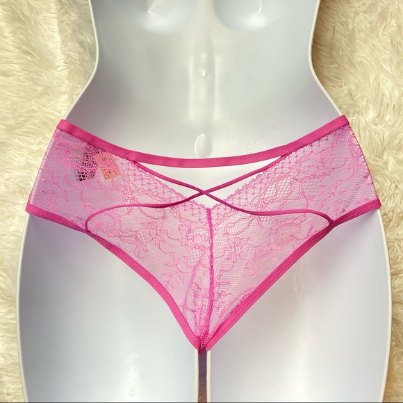 NWT Victoria’s Secret Pink Lace Strappy Metal Embellished Cheeky Underwear Panty - Picture 8 of 16